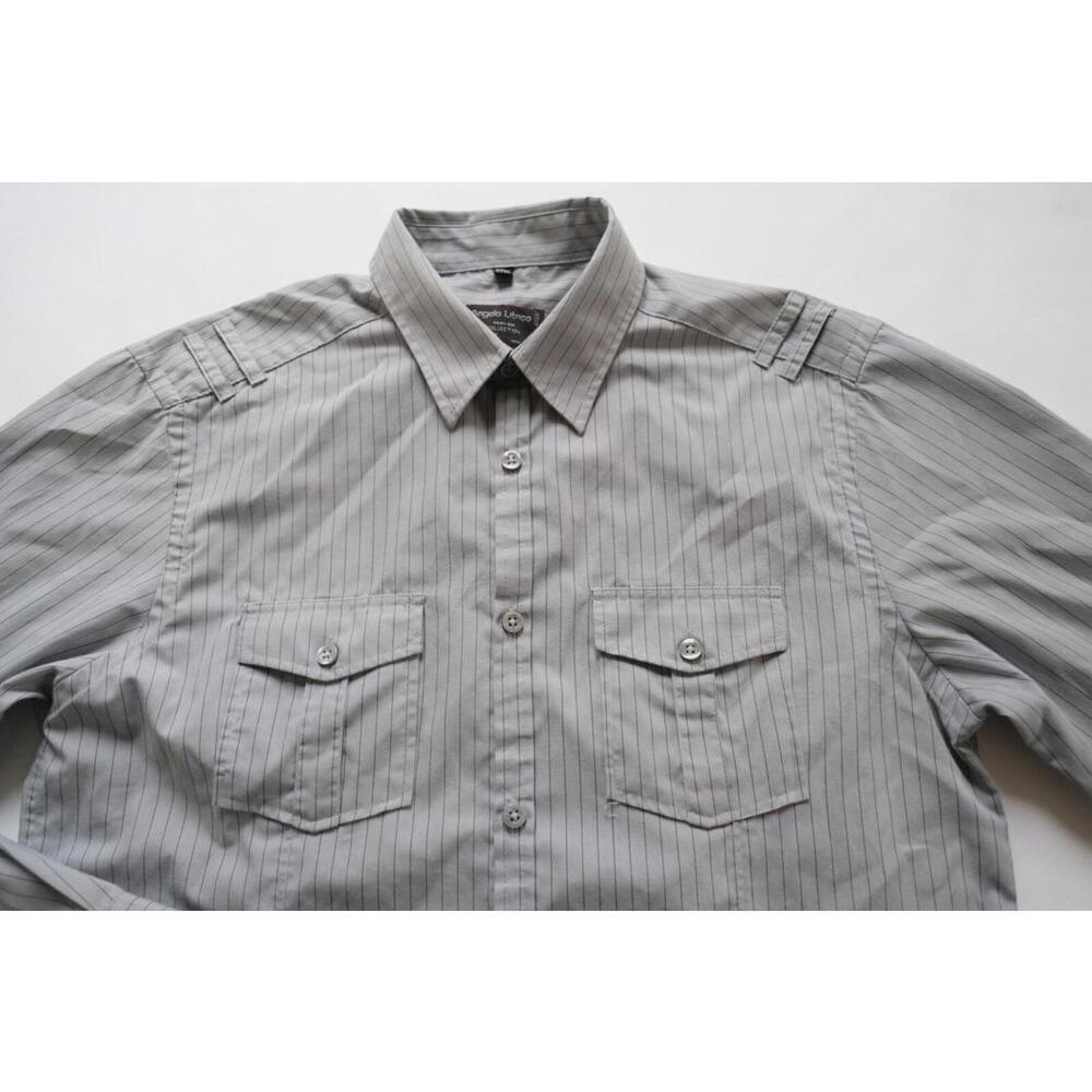 Angelo Litrico Mens Cotton Blend Slim Fit Button Up Gray Pin Striped Shirt S
